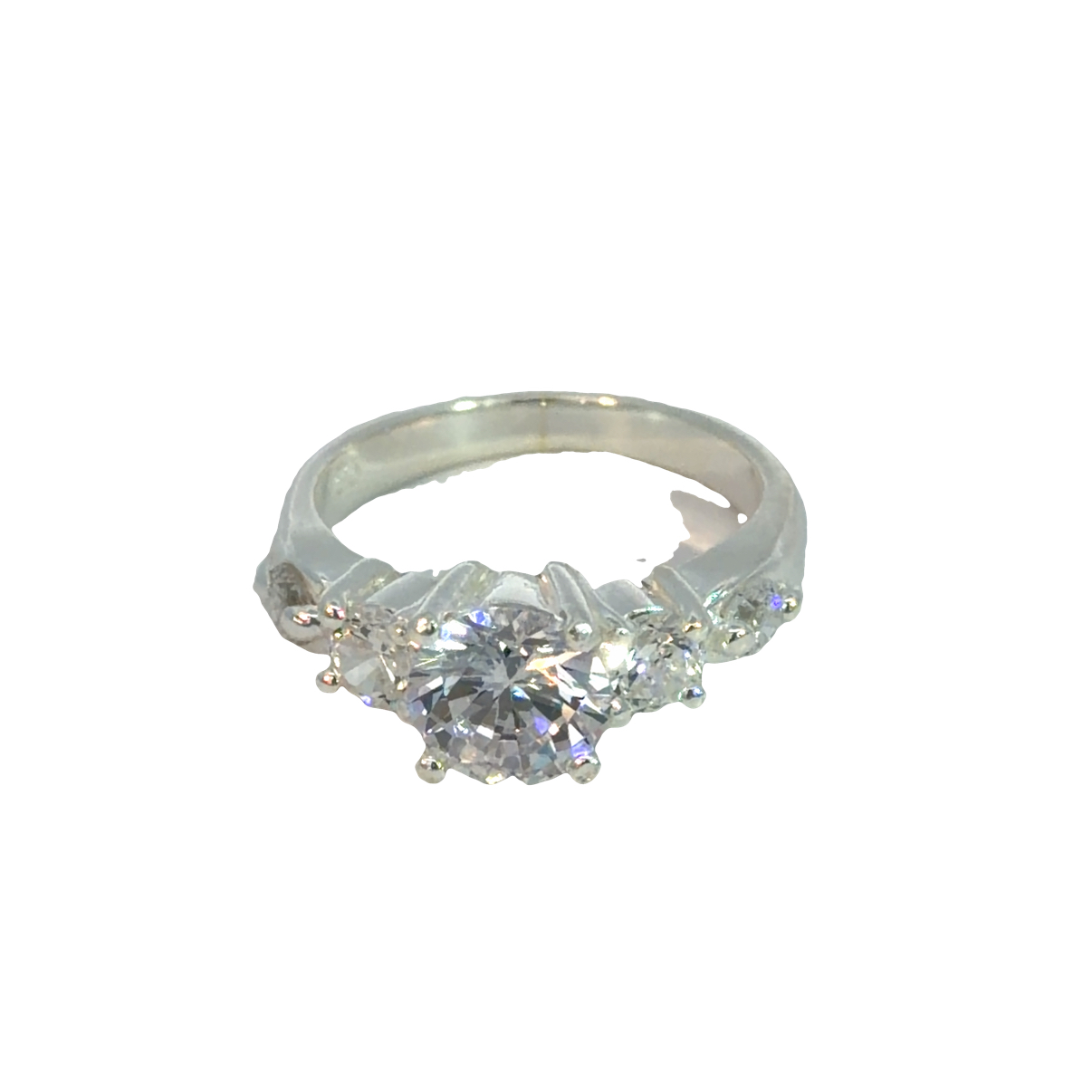 925 CZ PAVE TRILOGY CLAW SET RING - 7MM