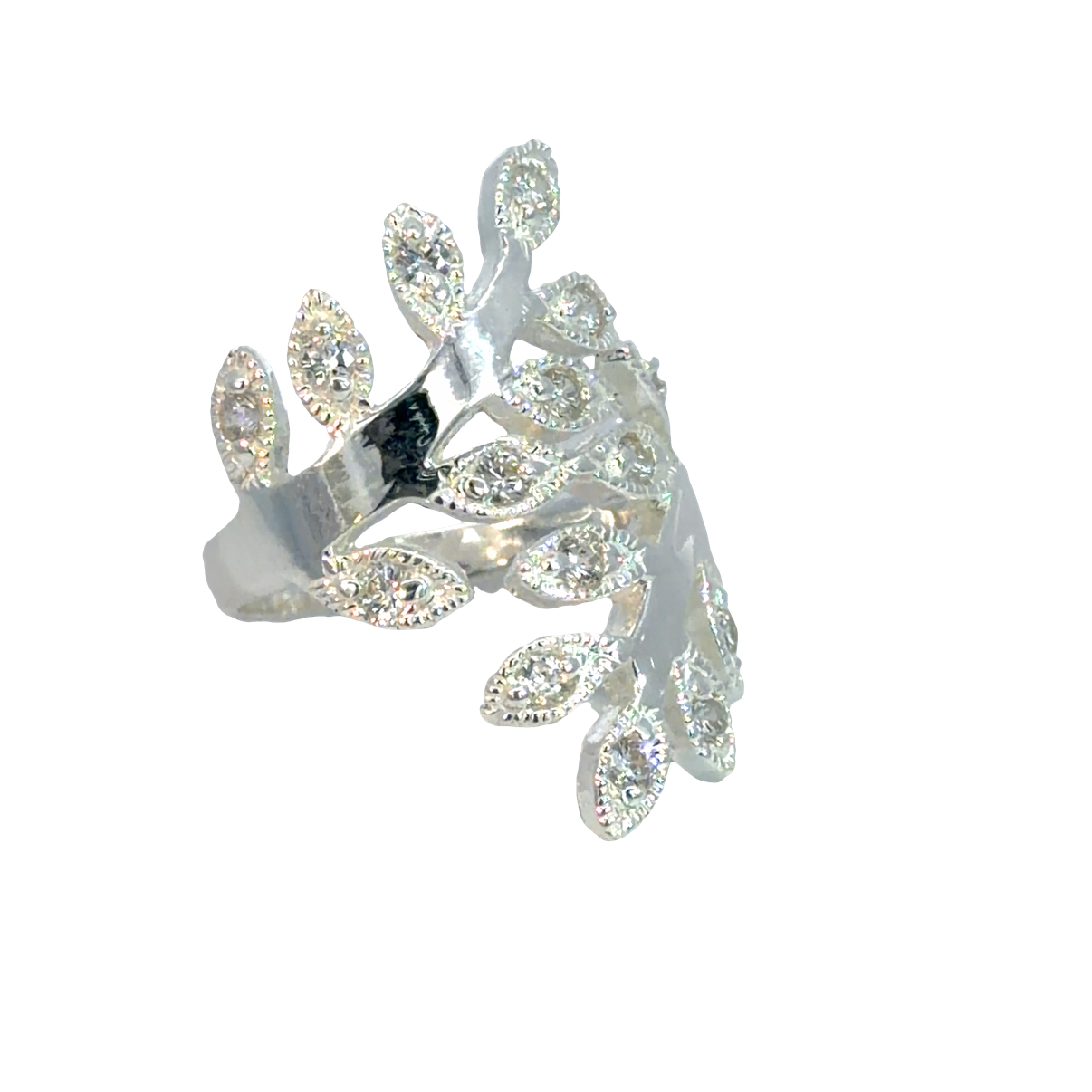 925 CZ PAVE MILLGRAIN DBL IVY LEAF RING - 27MM - Image 2