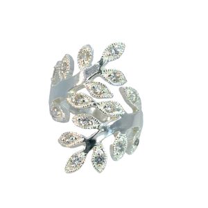 925 CZ PAVE MILLGRAIN DBL IVY LEAF RING - 27MM