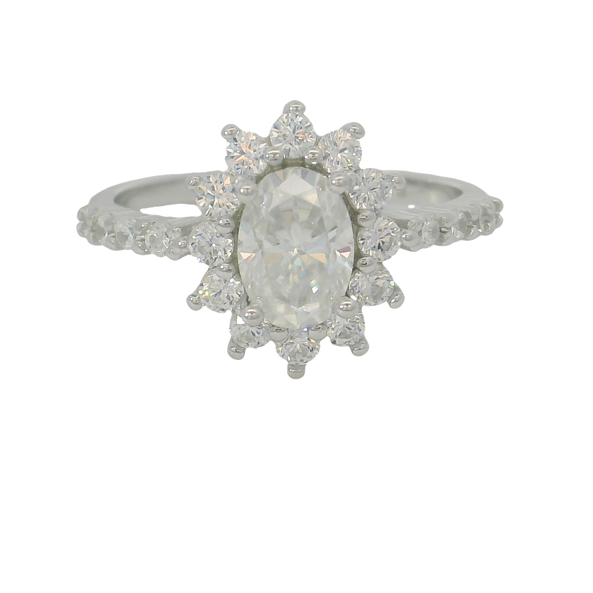 925 1ct D OVAL MOISSANITE HALO RING - 12MM+CERT