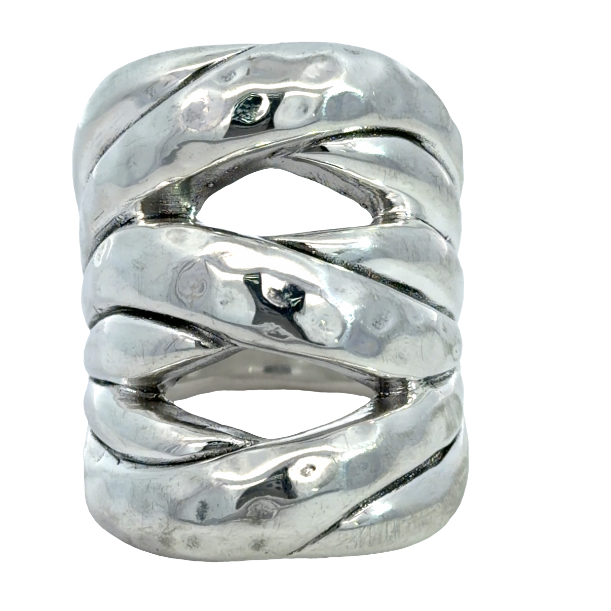 925 EF HAMMERED 6 STRAND RING - 31MM