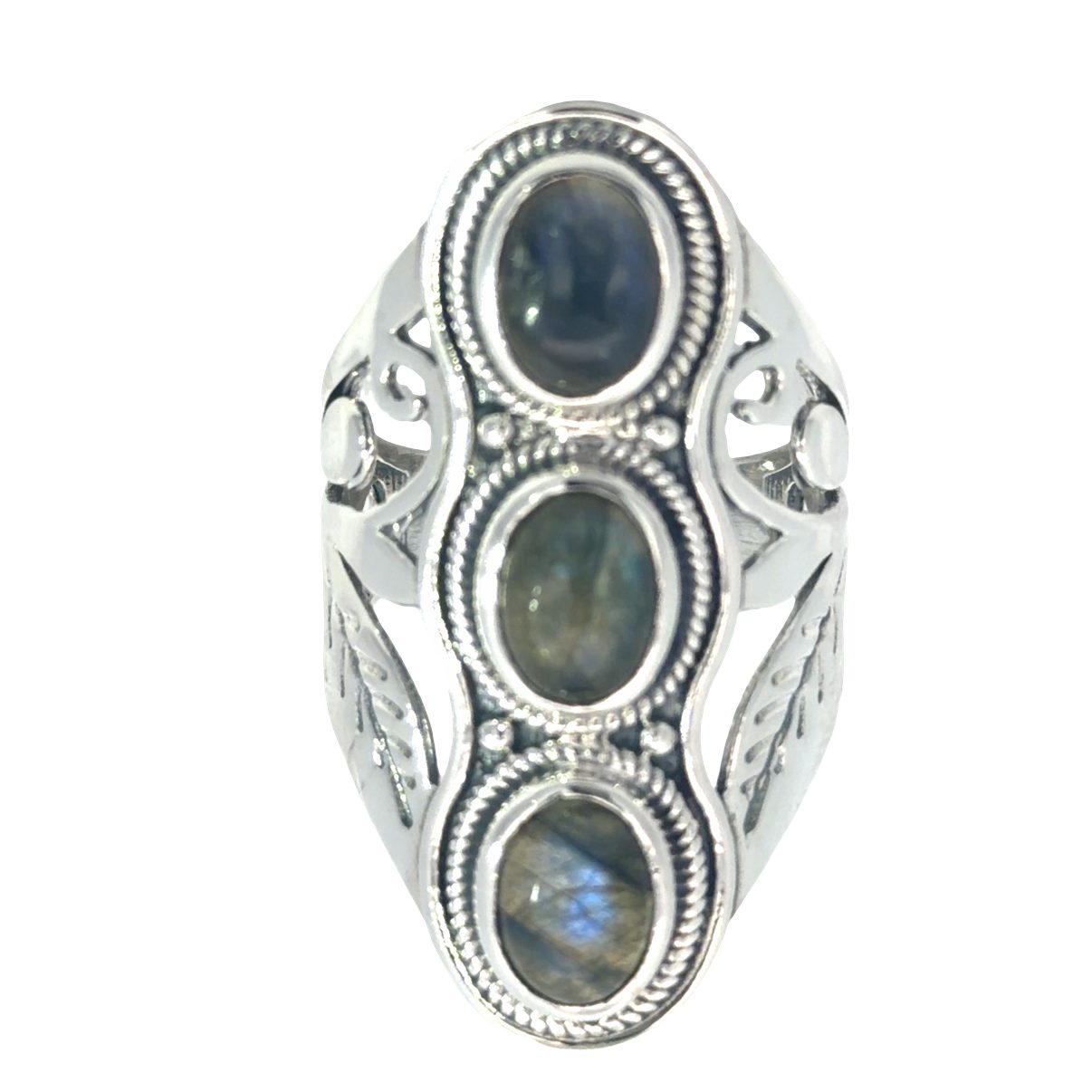 925 TRIP OV LABRADORITE CUT OUT BOHO RING - 35MM