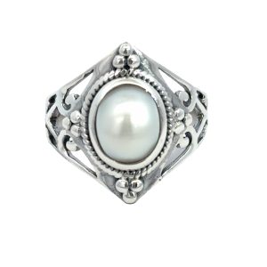 925 OXI OVAL WH FW PEARL BOHO RING - 21MM