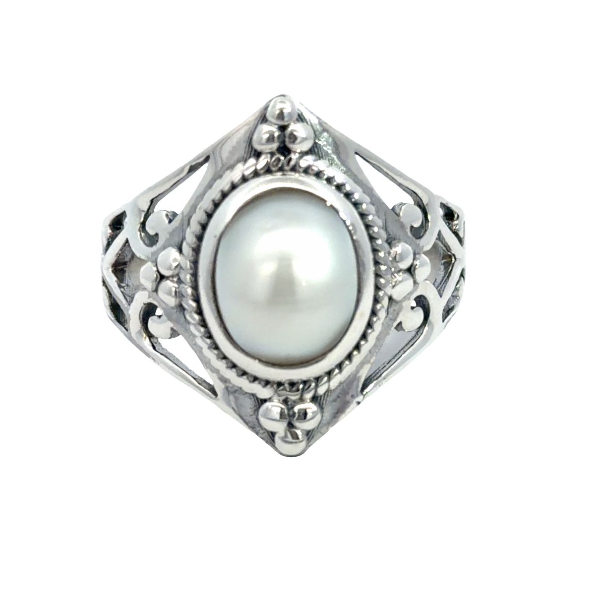 925 OXI OVAL WH FW PEARL BOHO RING - 21MM
