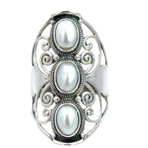 925 OXI TRIP OVAL WH FW PEARL BOHO RING - 32MM