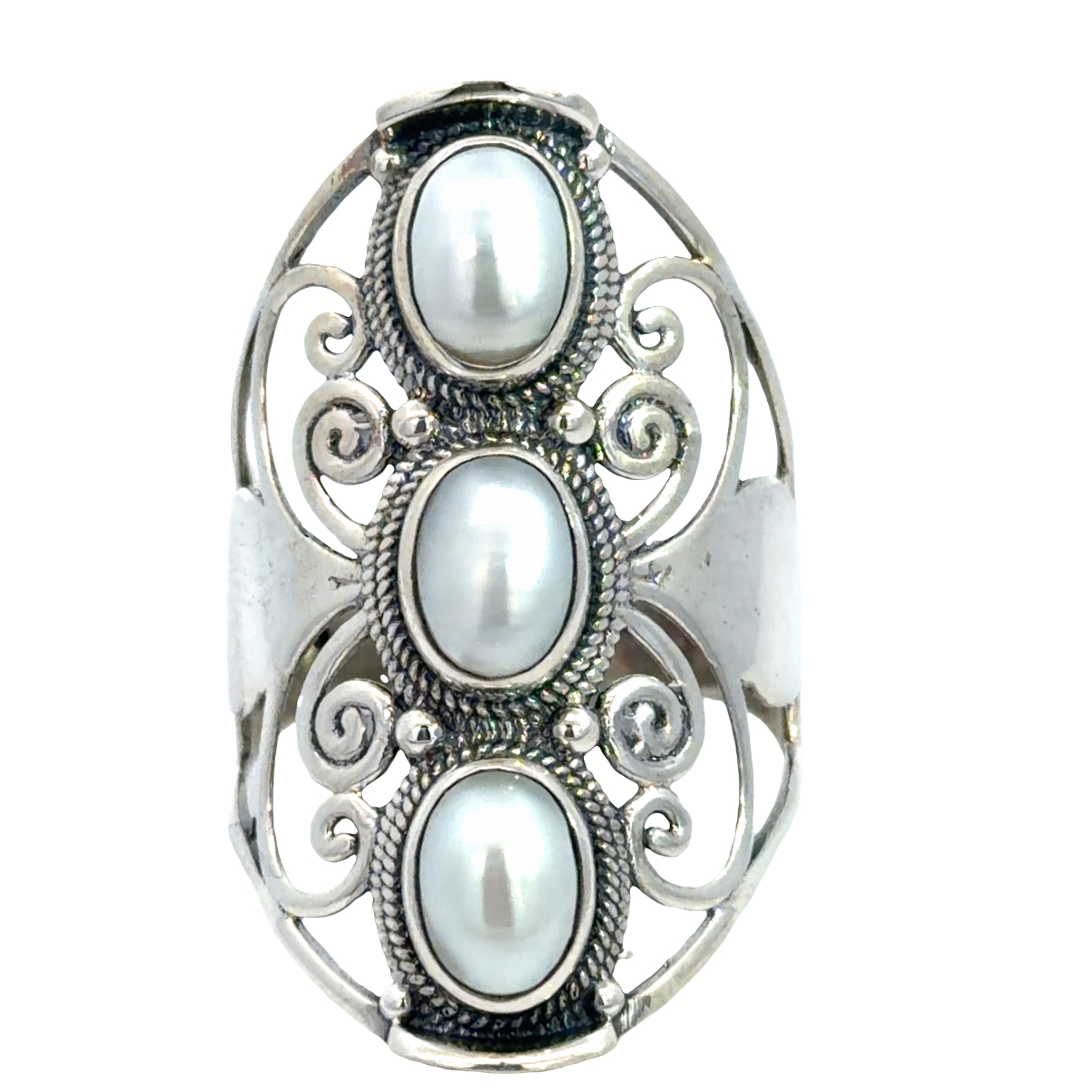 925 OXI TRIP OVAL WH FW PEARL BOHO RING - 32MM