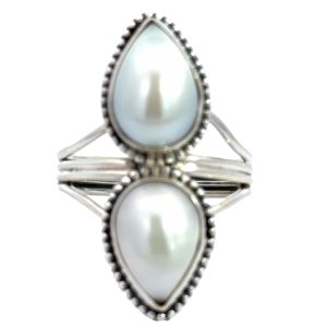 925 OXI DBL TEARDROP FW PEARL BOHO RING - 30MM