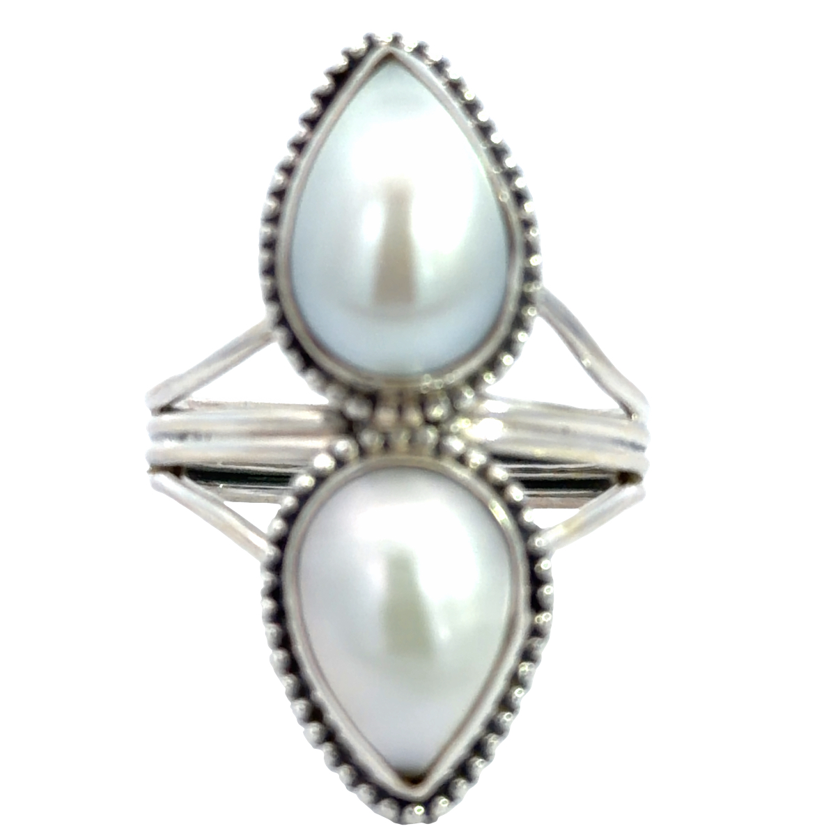 925 OXI DBL TEARDROP FW PEARL BOHO RING - 30MM
