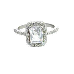 925 CZ PAVE RECT HALO CLAW SET RING - 12MM