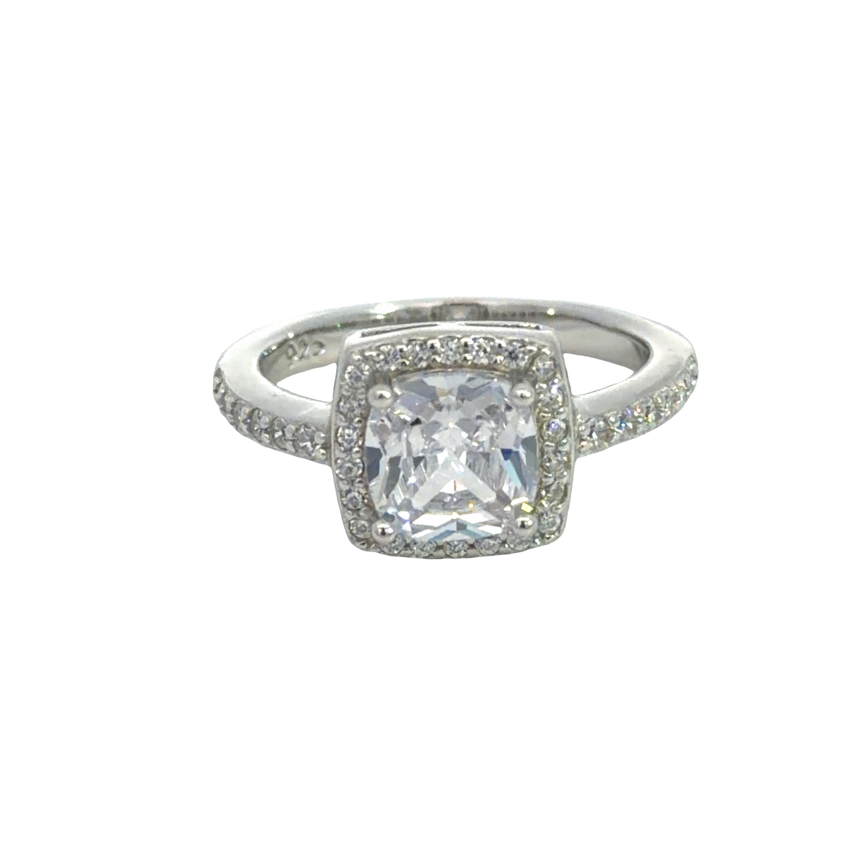 925 SQ CZ PAVE HALO RING - 10MM