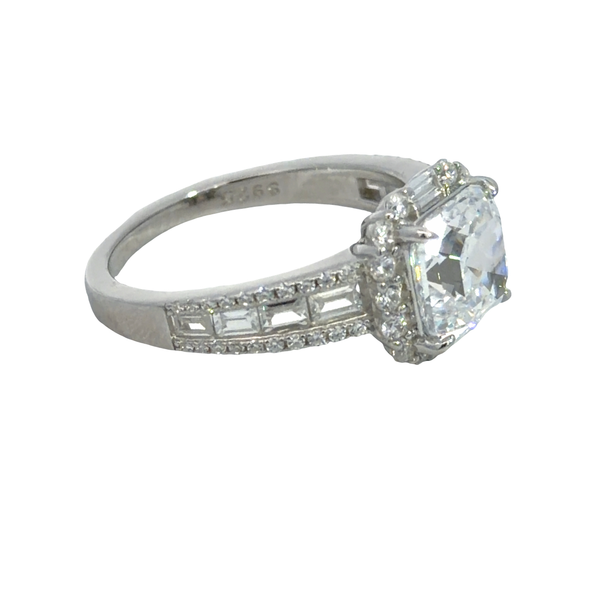 925 ASSCHER SQ+BAG CZ PAVE RING - 11MM - Image 2