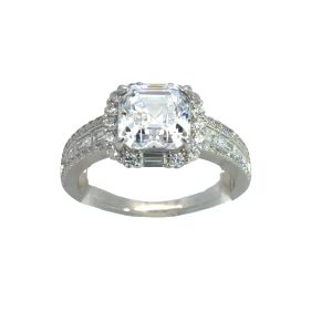 925 ASSCHER SQ+BAG CZ PAVE RING - 11MM