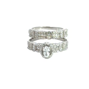 925 OV+RND+BAG CZ PAVE WEDDING SET RING - 12MM