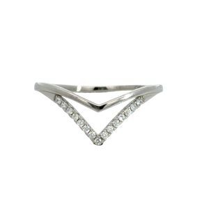 925 DBL CZ PAVE+PLAIN OPEN WISHBONE RING - 10MM
