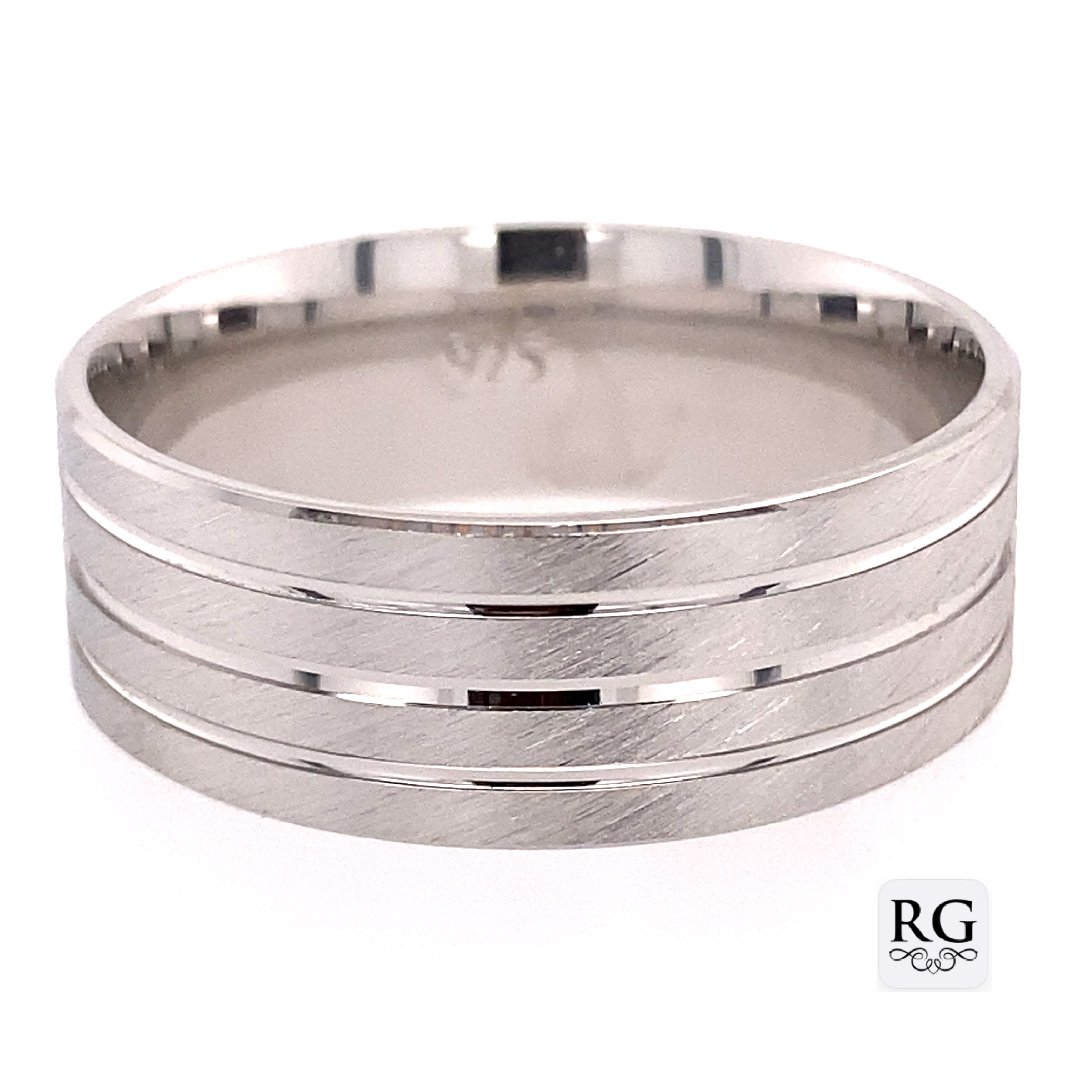 925 RH PLATED FANCY MENS WED BAND <br/>14220