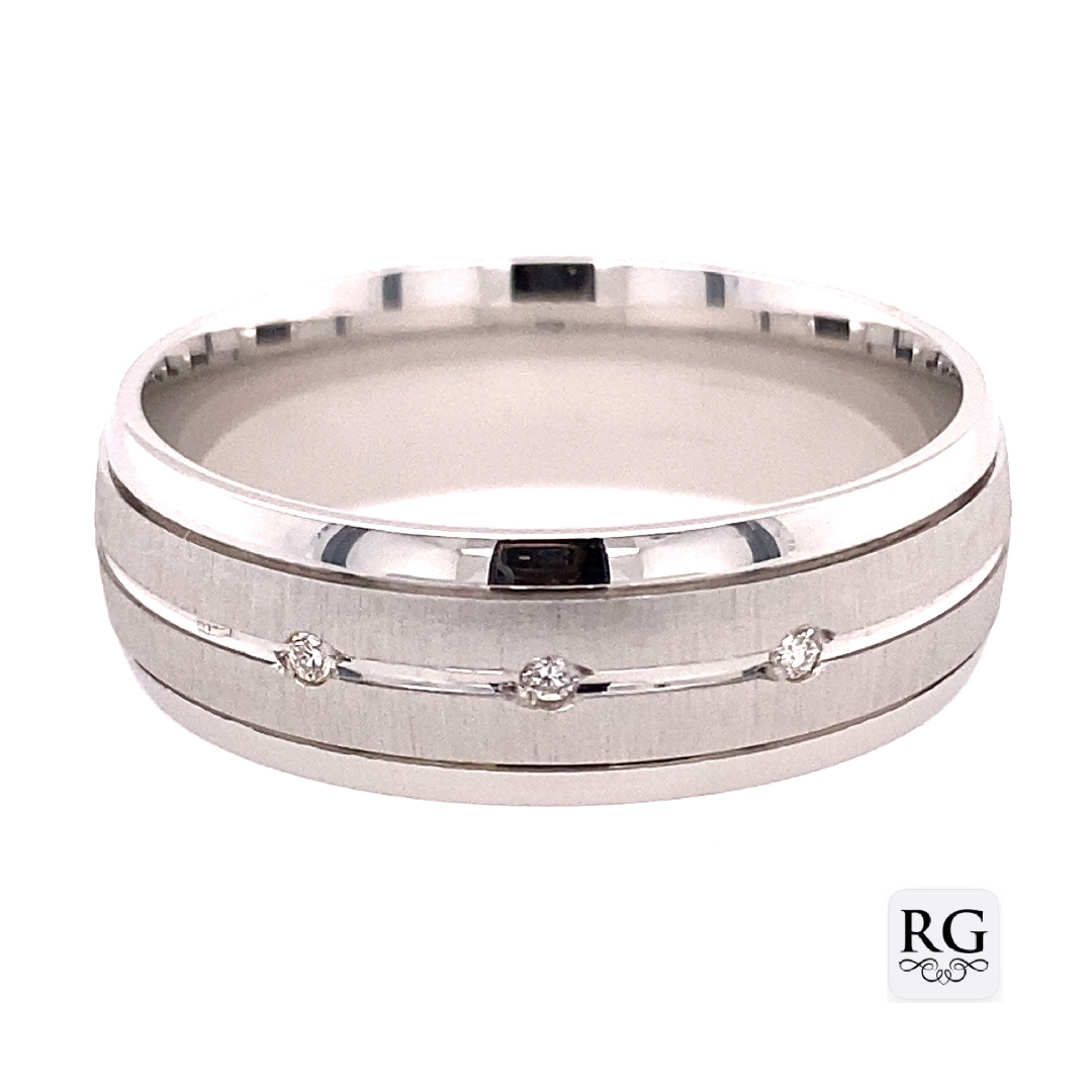925 RH PLATED MENS WED BAND WITH 3 DIA <br/>14231
