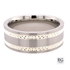 S/S + S/STEEL MAT+POLISH INLAY MENS WED RING - 8MM <br/>14304