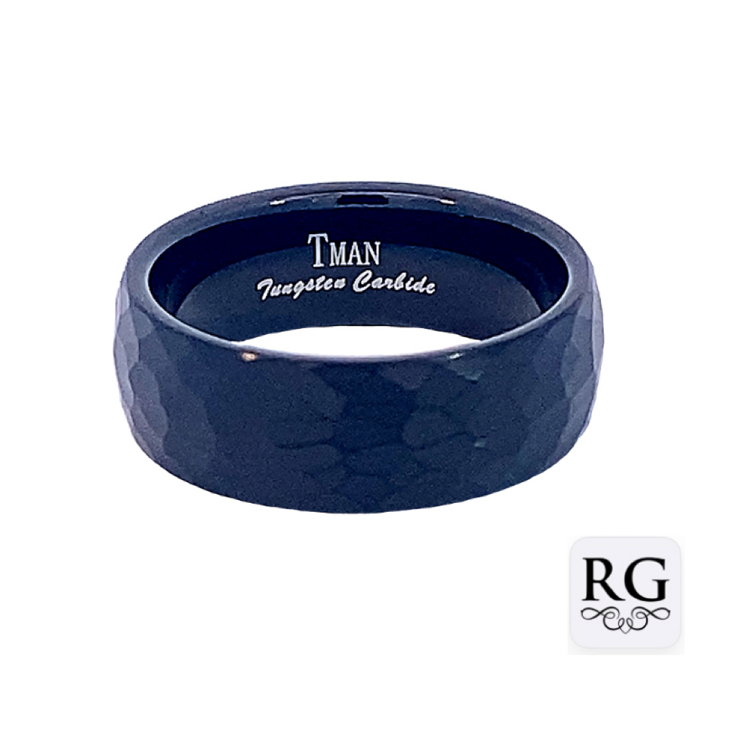 TUNGSTEN BLACK FACETED BRUSHED DOME RING - 8MM <br/>14405