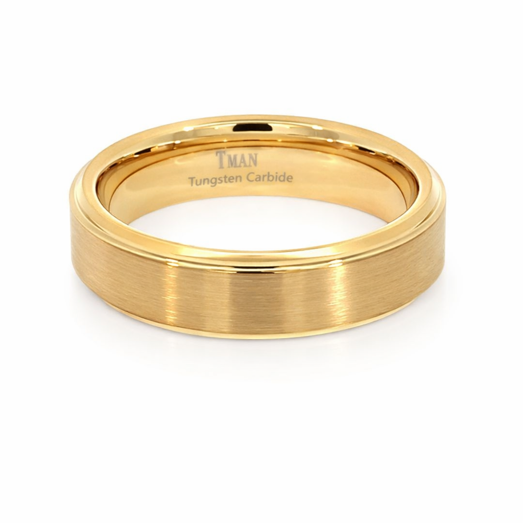 TUNGSTEN IP GOLD PL FLAT BRUSH BEVEL EDGE RING 6MM <br/>14406 - Image 2