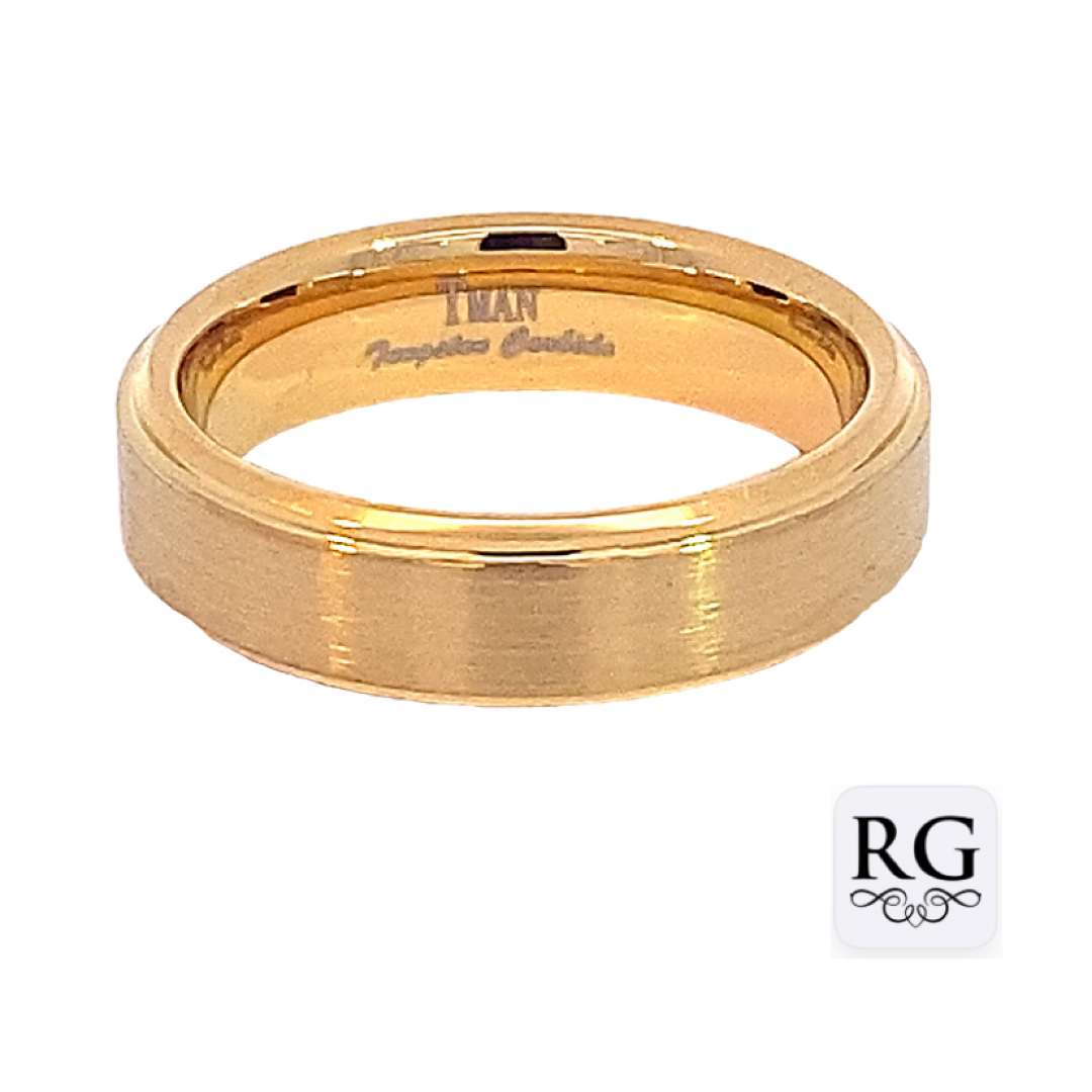 TUNGSTEN IP GOLD PL FLAT BRUSH BEVEL EDGE RING 6MM <br/>14406