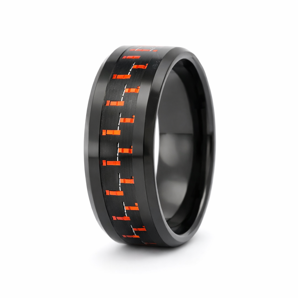 TUNGSTEN BLK+RED CARBON FIBRE INLAY RING - 8MM <br/>14421 - Image 3