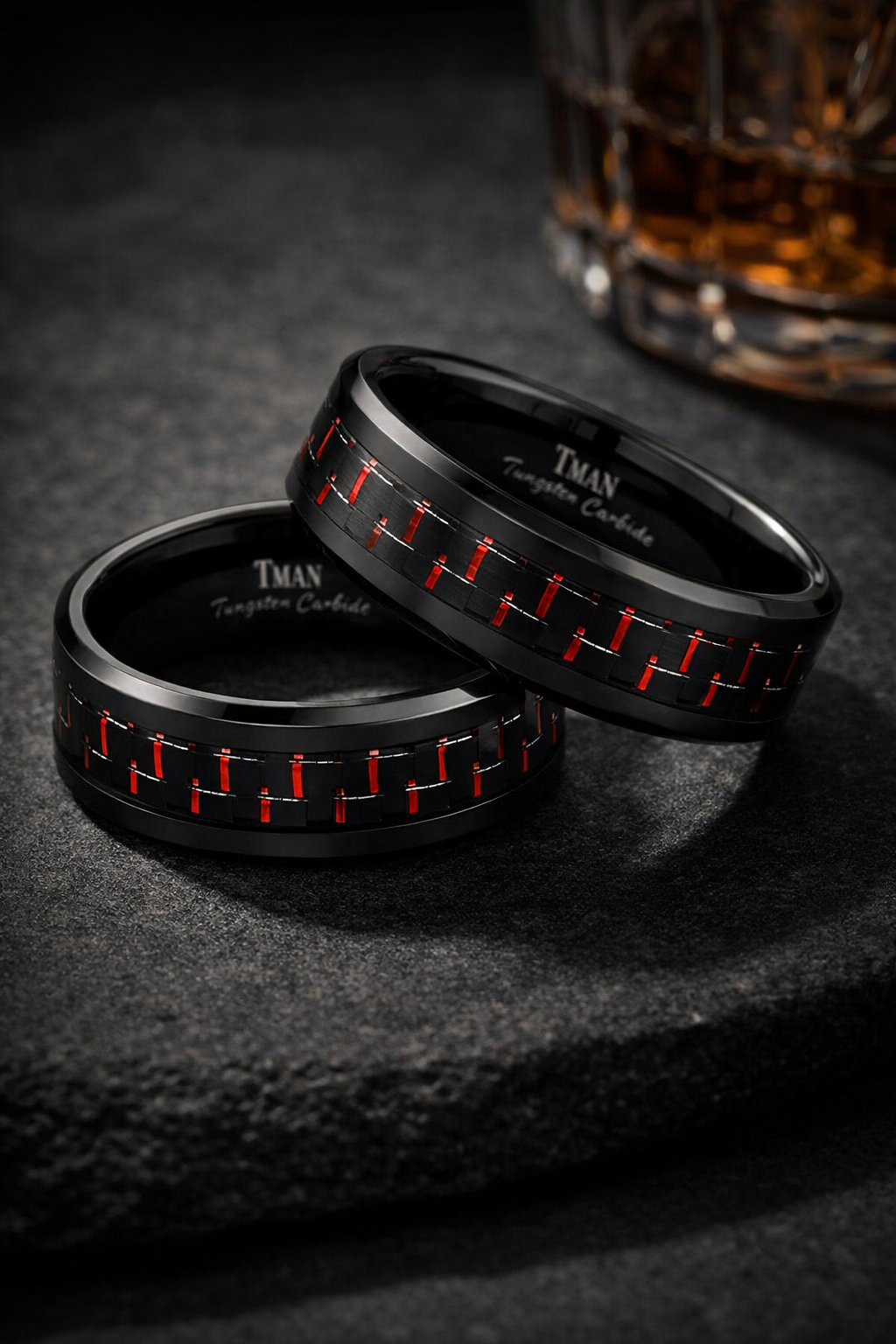 TUNGSTEN BLK+RED CARBON FIBRE INLAY RING - 8MM <br/>14421 - Image 4