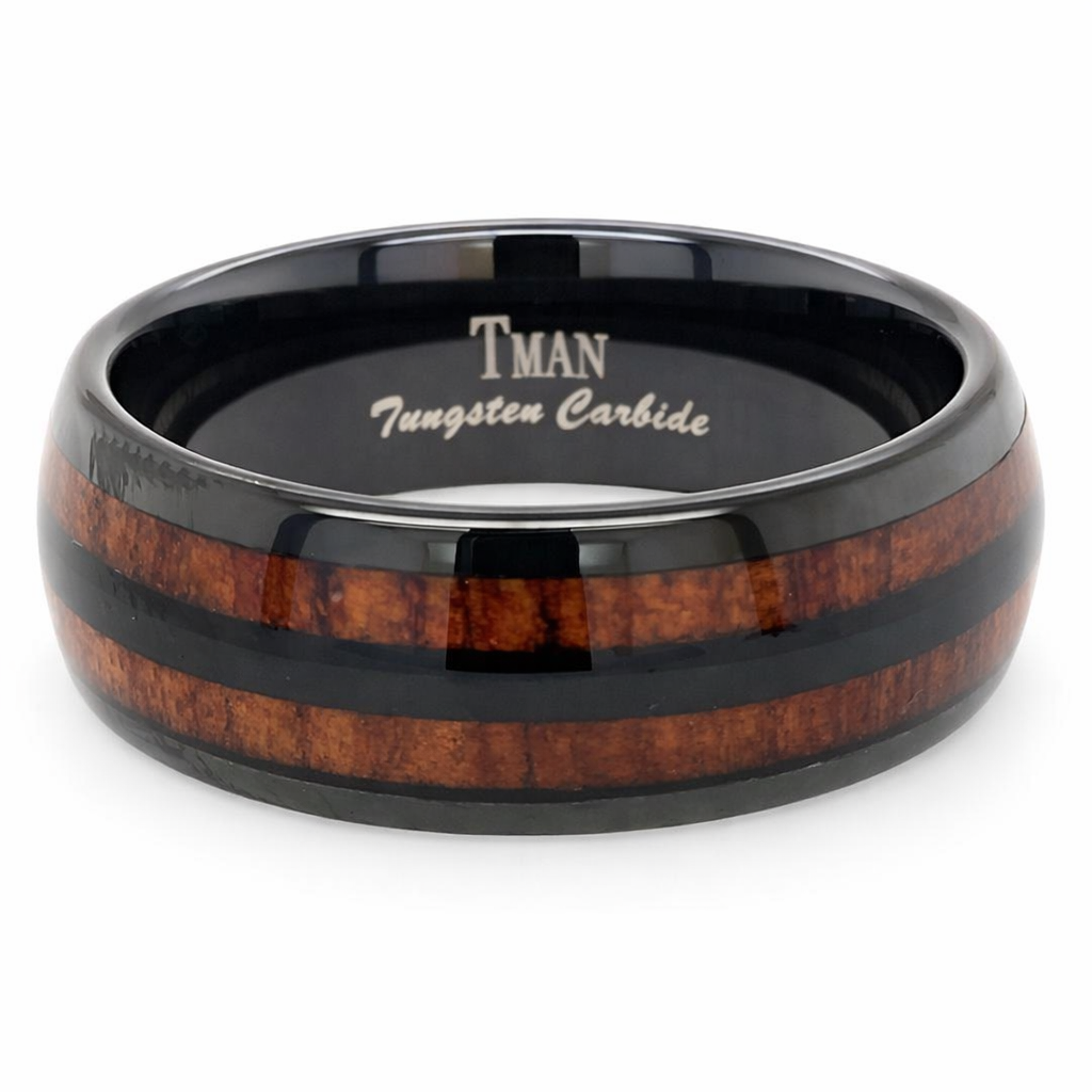 TUNGSTEN BLK KOA WOOD DOME POLISH RING - 8MM <br/>14422 - Image 2