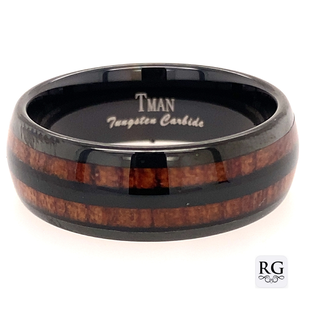 TUNGSTEN BLK KOA WOOD DOME POLISH RING - 8MM <br/>14422
