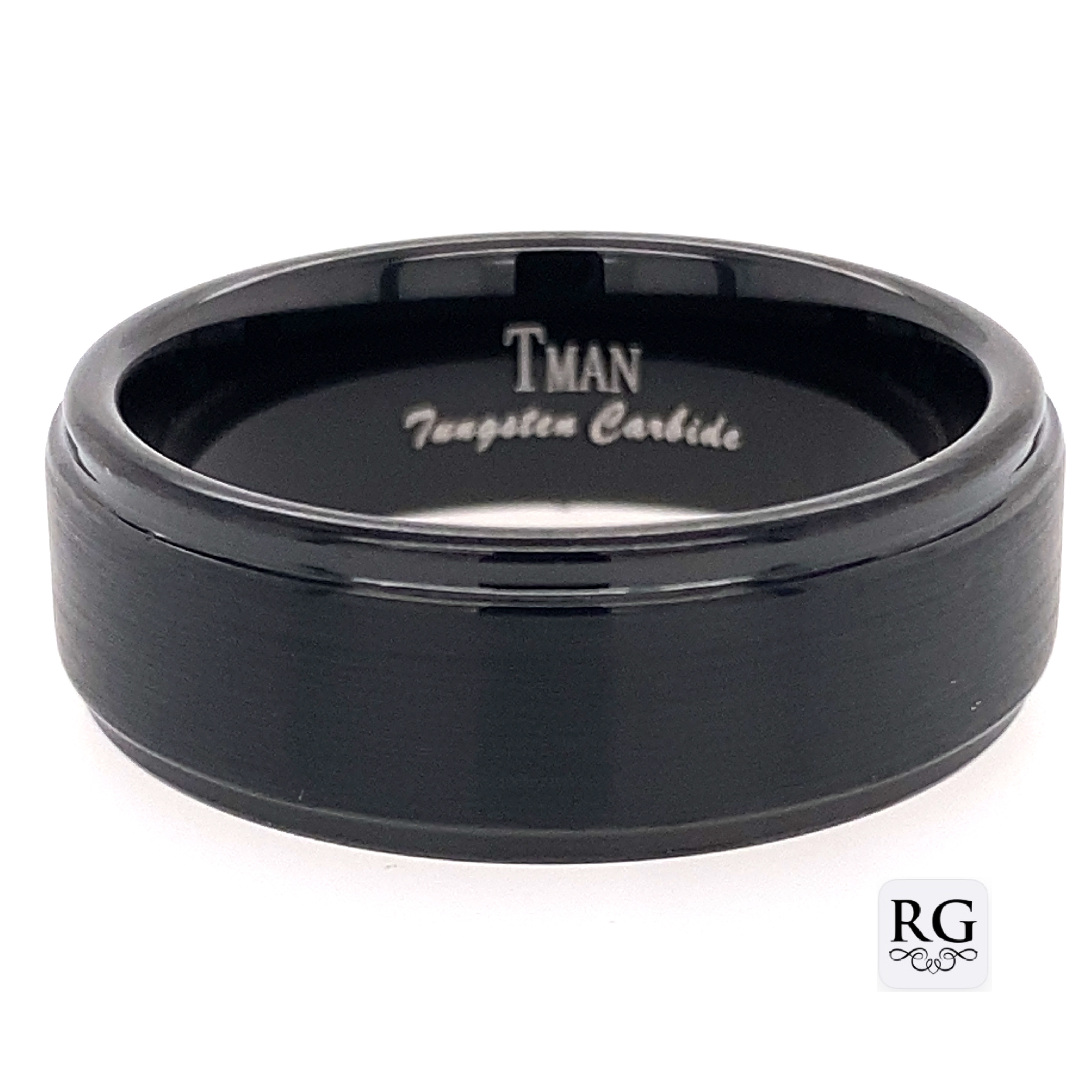TUNGSTEN BLACK FLAT/BRUSHED STEP CF BAND - 8MM <br/>14426
