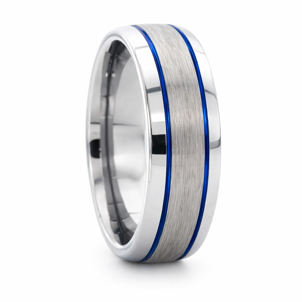 TUNGSTEN BLUE PL GROOVE DOME BRUSHED CF BAND - 8MM <br/>14428 - Image 3