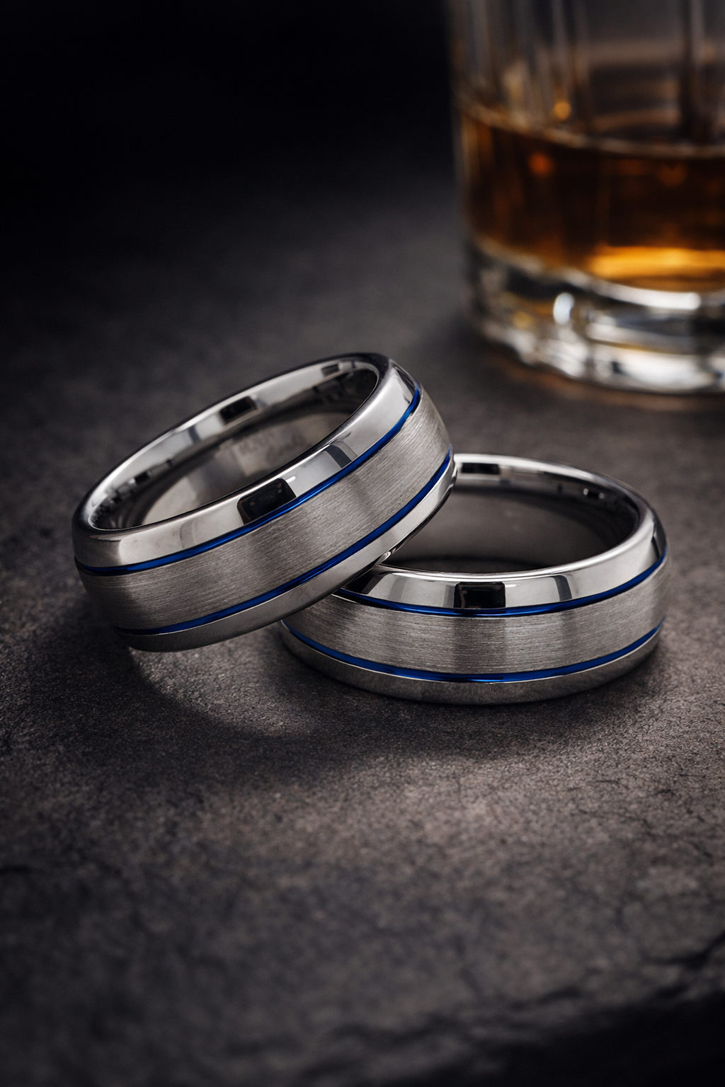 TUNGSTEN BLUE PL GROOVE DOME BRUSHED CF BAND - 8MM <br/>14428 - Image 4