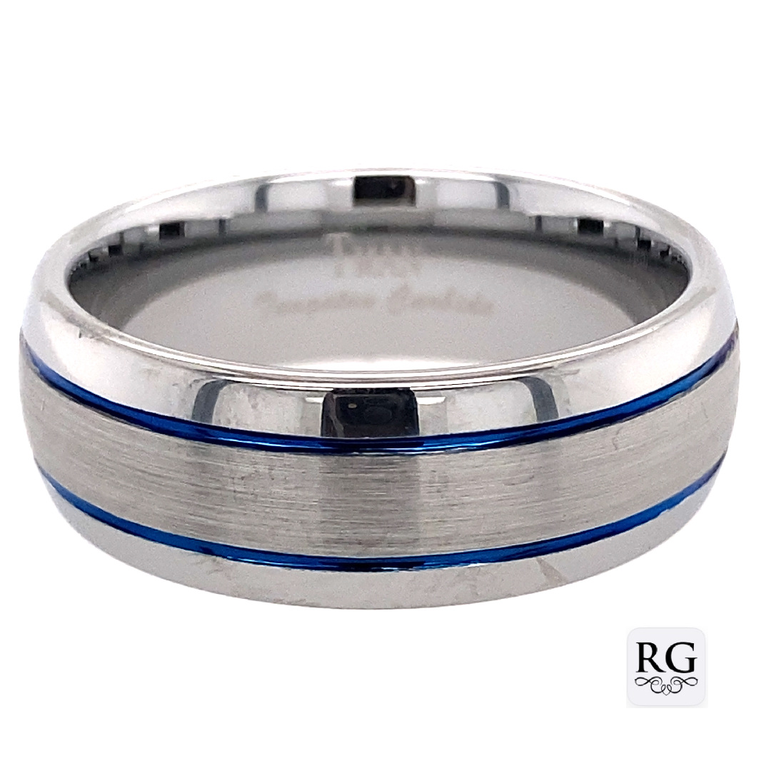 TUNGSTEN BLUE PL GROOVE DOME BRUSHED CF BAND - 8MM <br/>14428