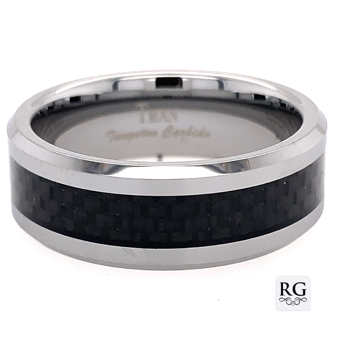 TUNGSTEN BLACK CARBON F FLAT/BEV/POL CF BAND - 8MM <br/>14429