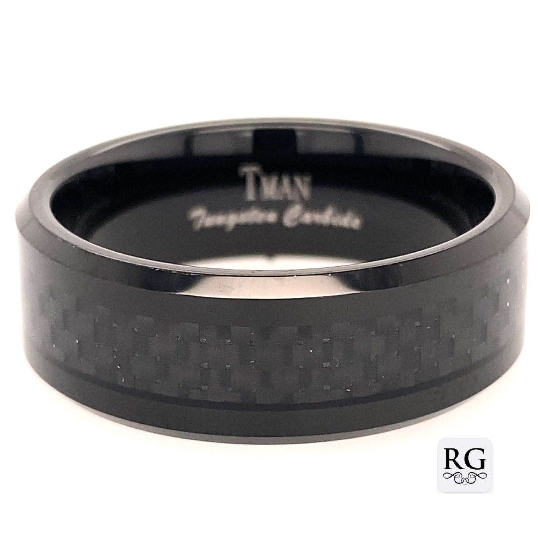 TUNGSTEN BLACK CARBON F FLAT/BEV/POL CF BAND - 8MM <br/>14432