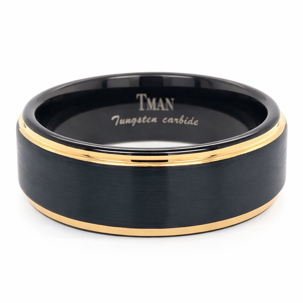 TUNGSTEN BLACK+RG PL FLAT/BRUSH/STEP CF BAND - 8MM <br/>14436 - Image 2