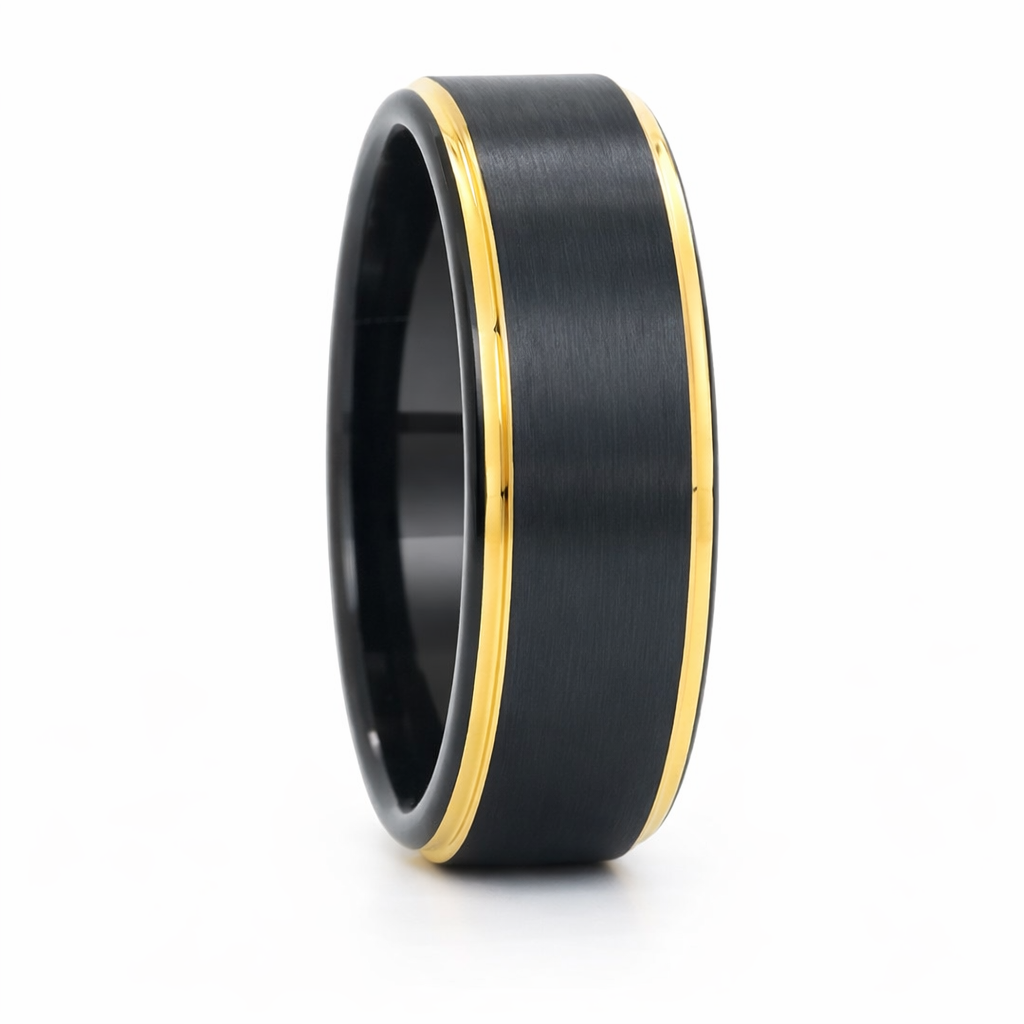 TUNGSTEN BLACK+RG PL FLAT/BRUSH/STEP CF BAND - 8MM <br/>14436 - Image 3