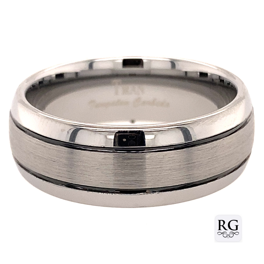 TUNGSTEN BLACK PL GROOVE DOME BRUSHED CF BAND -8MM <br/>14438