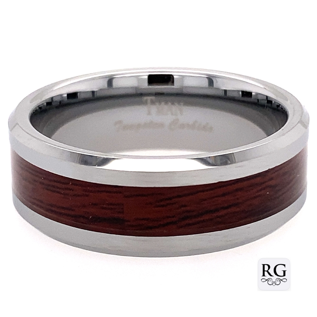 TUNGSTEN WOOD FLAT/POLISH/BEV CF BAND - 8MM <br/>14442