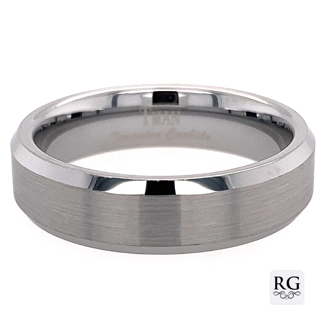 TUNGSTEN FLAT/BRUSHED/BEVELED CF BAND - 6MM <br/>14445