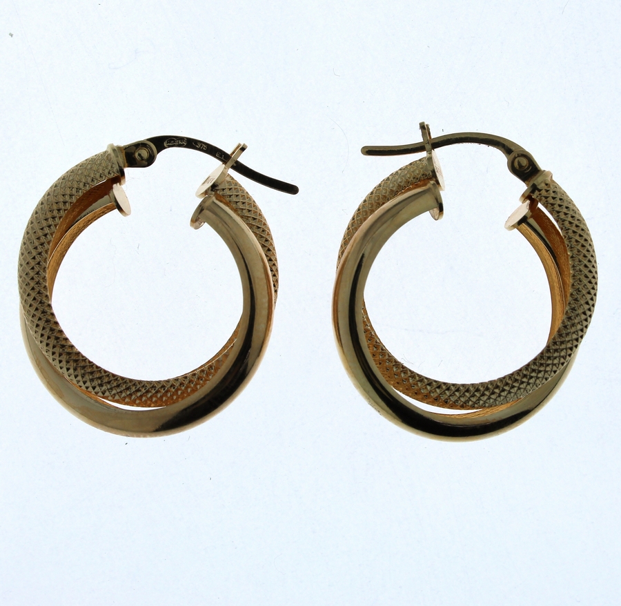9CT YG PLAIN+MESH DBL TUBE HOOPS - 22X6 - 1.6g <br/>1527 - Image 2