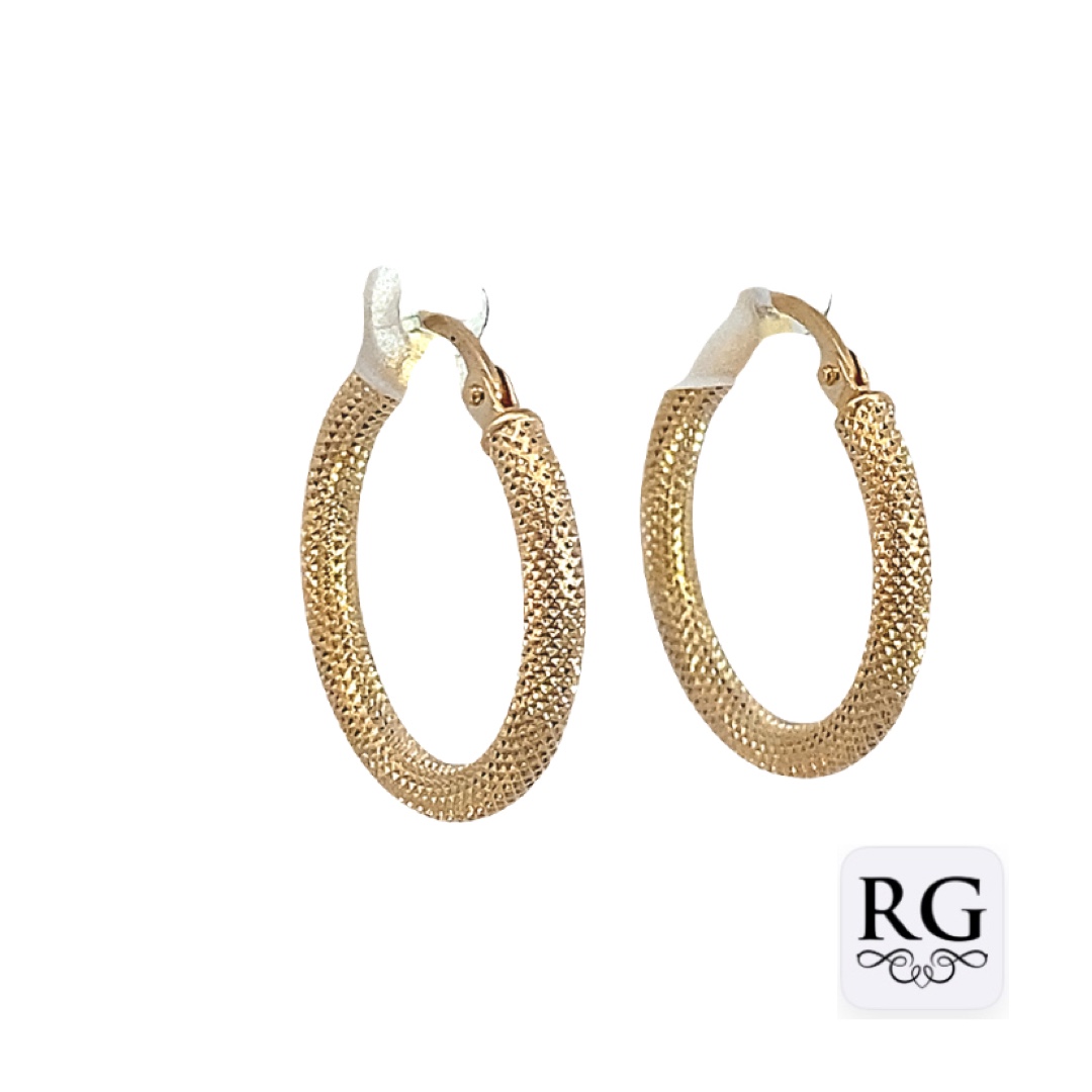 9CT YG DIA CUT MESH TUBE HINGE HOOPS - 21X3 -1g <br/>1543 - Image 2