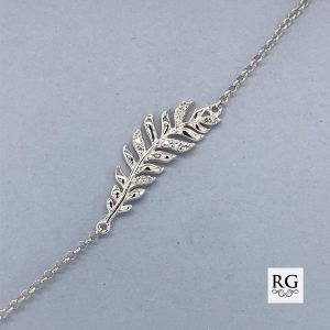 925 CZ PAVE FEATHER ON ANCHOR LINK BRACELET+EXT <br/>15501.16