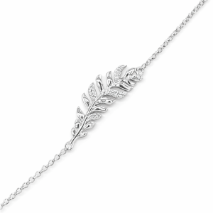 925 CZ PAVE FEATHER ON ANCHOR LINK BRACELET+EXT <br/>15501.16