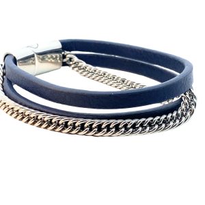 S/STEEL PLAITED CHAIN+BLUE LEATHER BRACELET <br/>15503.22