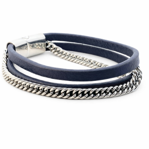 S/STEEL PLAITED CHAIN+BLUE LEATHER BRACELET <br/>15503.22