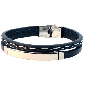 S/STEEL ID BLACK LEATHER BRACELET <br/>15505