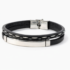 S/STEEL ID BLACK LEATHER BRACELET <br/>15505