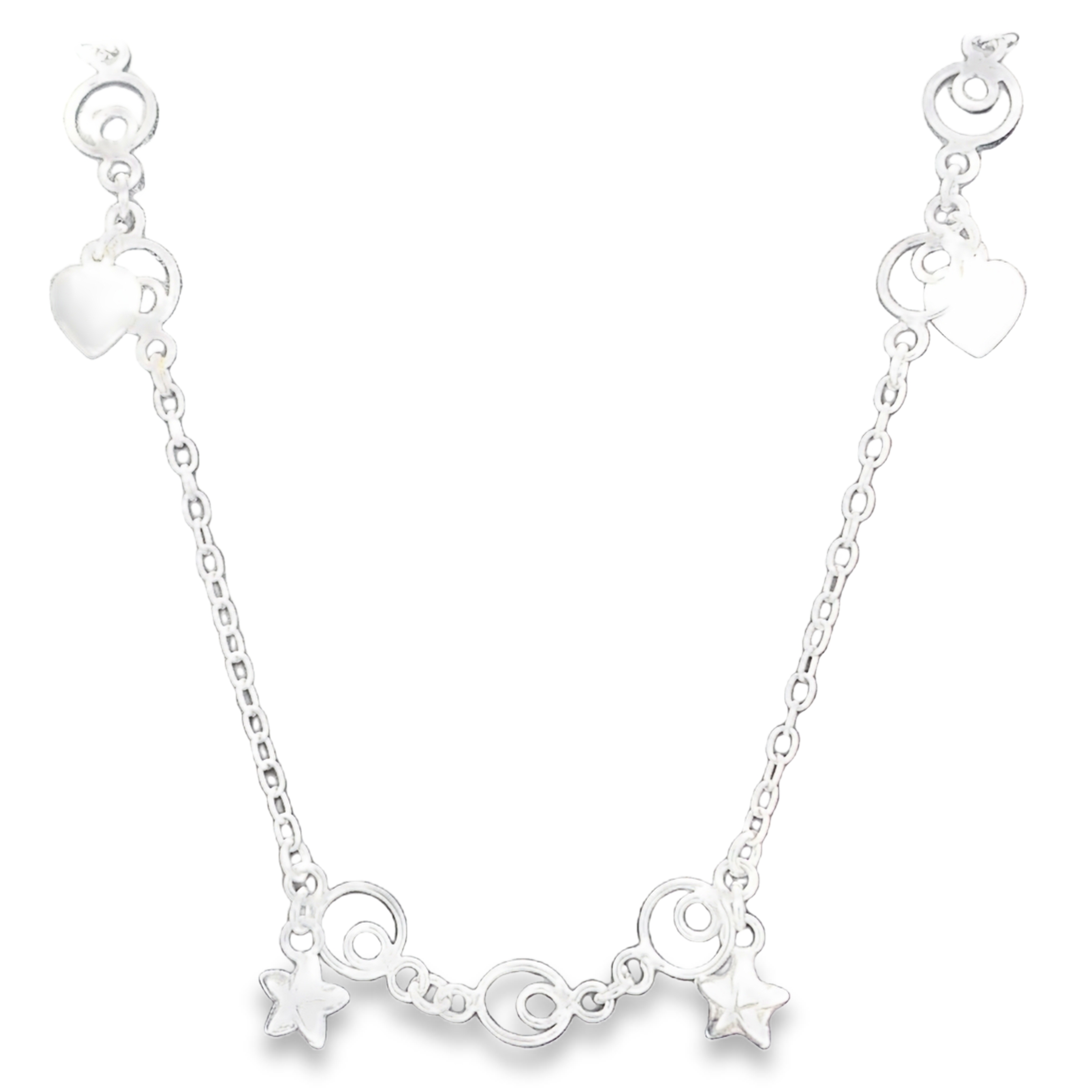 925 HEARTS+STARS ON CIRCLES ANCHOR ANKLET - 5.3g <br/>15516.26