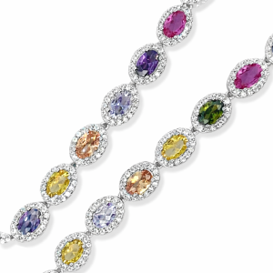 925 OVAL MULTI COLOR CZ PAVE TENNIS BRAC 7MM 12.2g <br/>15524.19+2