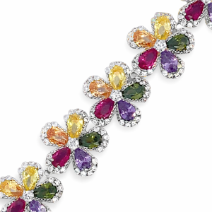 925 TDROP MULTI COLOR CZ PAVE FLOWER BRAC 14MM 16g <br/>15526.18+2